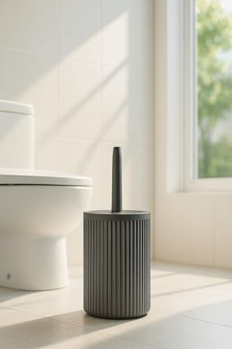 Prime Serisi Gri Banyo Seti, 2 Parça Akrilik Silindir 5 Litre Çöp Kovası ve Tuvalet Fırçası Takımı 3 Gri