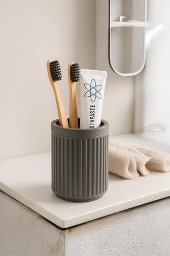 Prime Serisi Gri Banyo Seti, 3 Parça Oval Akrilik Sabunluk Fırçalık ve Sıvı Sabunluk Takımı - 3319