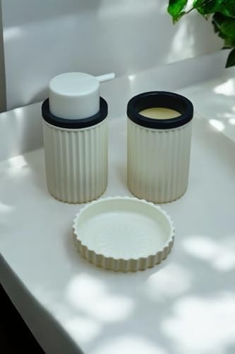 Prime 3 Parça Sert Plastik Banyo Seti/sıvı Sabunluk, Diş Fırçalık ve Katı Sabunluk-Krem görsel 3