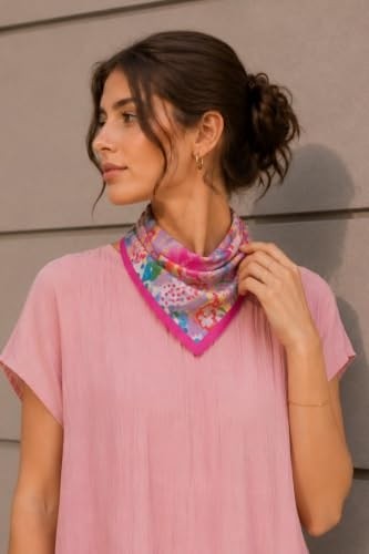 1001 Lilyum Bahçesi Desen Pembe-Lila Soft Bandana Fular 50X50 cm görsel 2