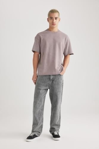 1001 Comfort Regular Fit Rahat Kalıp Bisiklet Yaka Yıkamalı Soluk Efektli Kısa Kollu Tişört B9223AX görsel 3