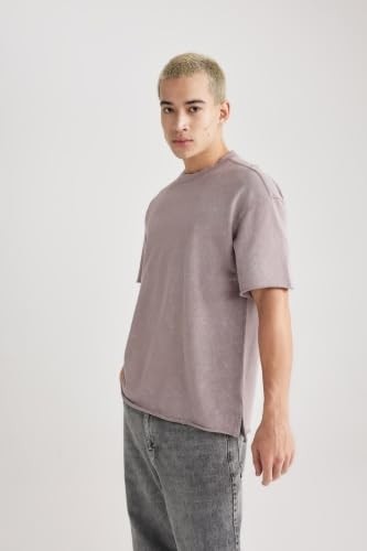 1001 Comfort Regular Fit Rahat Kalıp Bisiklet Yaka Yıkamalı Soluk Efektli Kısa Kollu Tişört B9223AX görsel 5