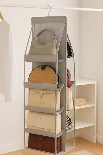 Orret Home 10 Bölmeli Askılı Çanta Organizeri, 37X125 cm Gri Renk, Dolap Içi Asılabilir Ç görsel 4