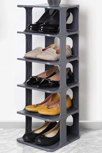 Coverest Modern 5 Katlı Ayakkabılık, Portatif Ayakkabı Rafı, Kolay Kurulum, 76X24.5X27.5 Cm, 6 Raf ve Destek Parçaları ile (Gri)