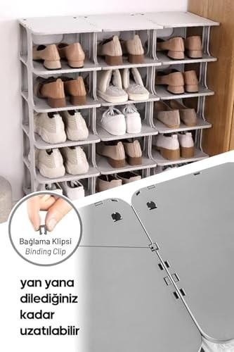 Coverest Modern 5 Katlı Ayakkabılık, Portatif Ayakkabı Rafı, Kolay Kurulum, 76X24.5X27.5 Cm, 6 Raf ve Destek Parçaları ile (Gri) görsel 5