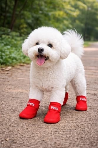 Aesco Köpek Ayakkabısı 4’lü Set Su Geçirmez Kaymaz Tabanlı Köpek Botu Küçük Orta Irk Köpekler Için Koruyucu Patik Yağmur Kar Çamur Için Dayanıklı Evcil Hayvan Ayakkabısı Kırmızı (Small) görsel 5