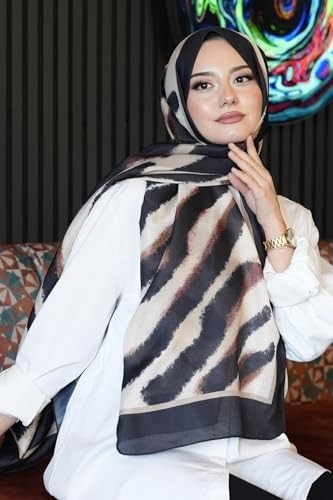 1001 Zebra Desen Karamel Soft Pamuk Şal görsel 4