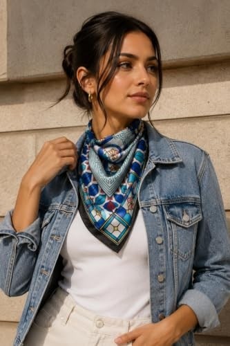 1001 Motif Desen Saks-Mint Soft Bandana Fular 50X50 cm görsel 2
