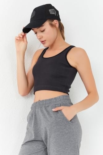 1001 Indigo Basic Sıfır Kol Dar Kalıp U Yaka Crop Top Atlet, T10BY-97160 görsel 2