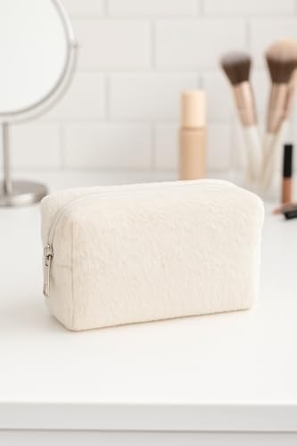 Peluş Yumuşacık Makyaj Çantası - Kozmetik Organizeri (Krem) görsel 3