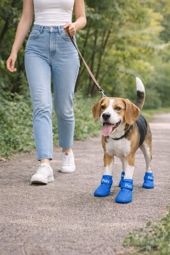 Esranın Dünyası Köpek Ayakkabısı 4’lü Set Su Geçirmez Kaymaz Tabanlı Köpek Botu Küçük Orta Irk Köpekler Için Koruyucu Patik Yağmur Kar Çamur Için Dayanıklı Evcil Hayvan Ayakkabısı Mavi (Large) görsel 4