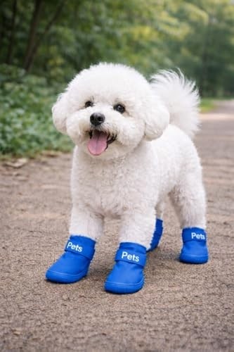Esranın Dünyası Köpek Ayakkabısı 4’lü Set Su Geçirmez Kaymaz Tabanlı Köpek Botu Küçük Orta Irk Köpekler Için Koruyucu Patik Yağmur Kar Çamur Için Dayanıklı Evcil Hayvan Ayakkabısı Mavi (Large) görsel 5