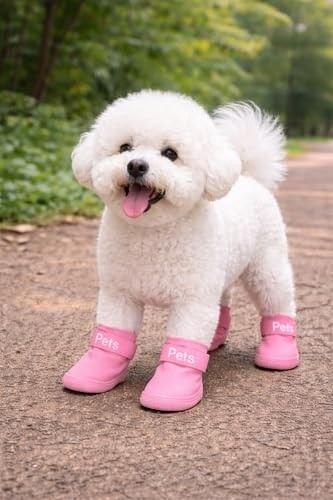 Esranın Dünyası Köpek Ayakkabısı 4’lü Set Su Geçirmez Kaymaz Tabanlı Köpek Botu Küçük Orta Irk Köpekler Için Koruyucu Patik Yağmur Kar Çamur Için Dayanıklı Evcil Hayvan Ayakkabısı Pembe (Medium) görsel 5