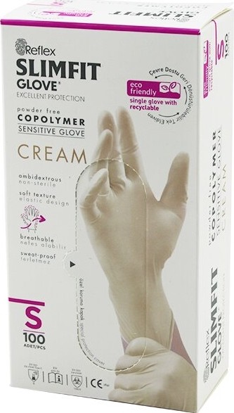 TeknoKapsül Reflex Slimfit Glove KOD-030 S Krem Pudrasız Muayene Eldiven 100LÜ