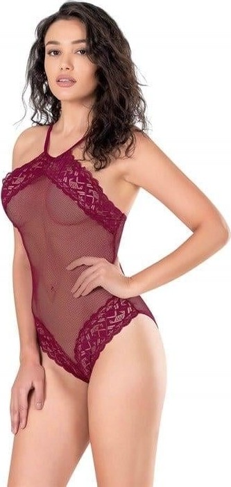 Melonika Dantel Işlemeli Bordo File Tül Bodysuit
