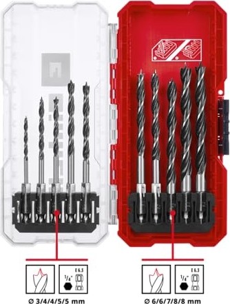 Aesco Orijinal Einhell S-Case Ahşap Delme Uç Seti, 10 Parça (C45 Çelik, 3 Noktalı Merkez Uç, E 6.3 Sap, Saklama Kutusu Dahil) - 49108733 görsel 2