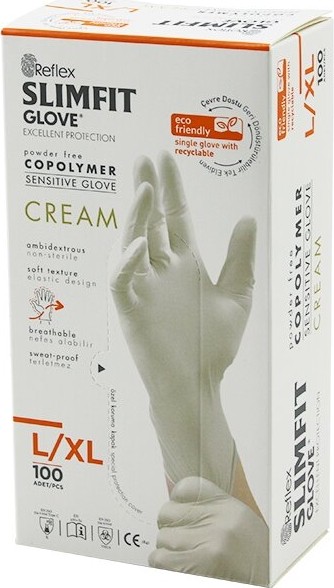 TeknoKapsül Reflex Slimfit Glove KOD-028 L-Xl Krem Pudrasız Muayene Eldiven 100LÜ (5643)