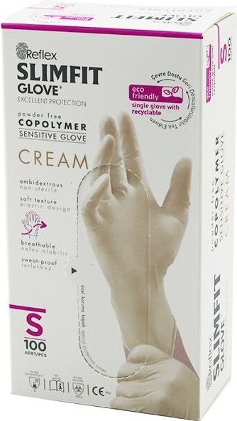 Dorasan Reflex Slimfit Glove KOD-030 S Krem Pudrasız Muayene Eldiven 100LÜ