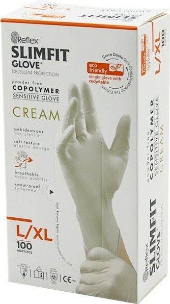 Dorasan Reflex Slimfit Glove KOD-028 L-Xl Krem Pudrasız Muayene Eldiven 100LÜ