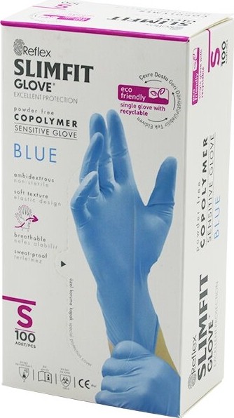TeknoKapsül Reflex Slimfit Glove KOD-027 S Mavi Pudrasız Muayene Eldiven 100LÜ