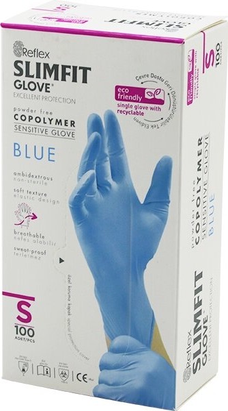 Dorasan Reflex Slimfit Glove KOD-027 S Mavi Pudrasız Muayene Eldiven 100LÜ