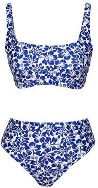 Sailor Moda Kadın Straplez Askılı Bikini Takım Çiçek Desenli Dokuma Pareolu Mavi Renk görsel 2