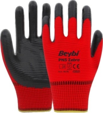 TeknoKapsül No:10-12 Beden Zebra Polyester Örme Nitril Eldiven