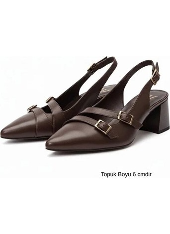 Ne&Ve Shoes Siyah Deri Üç Tokalı Kadın Sivri Burun Kalın Topuklu Ayakkabı görsel 2