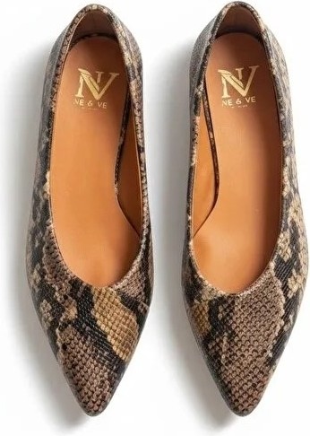 Ne&Ve Shoes Deri Yılan Baskı Sivri Burun Şık ve Rahat Günlük Babet