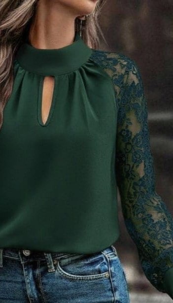Aesco Kadın Uzun Kollu Göğüs Pencere Detay Yaka Boğazlı Kolları Tüllü Sandy Bluz görsel 2