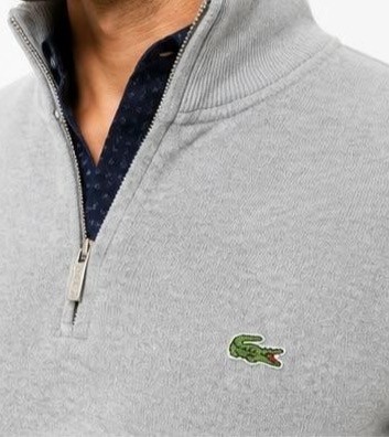 Lacoste Fermuar Yaka Gri DAR KESİM Uzun Kol