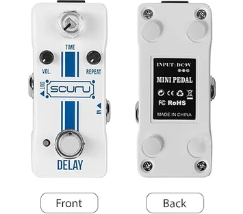 Resim Scuru Gitar Gecikme Efekti Pedalı Zaman/ses/tekrar Kapsamlı Kontroller Dc 9V 6.35MM Giriş/çıkış Arayüzü Gerçek Bypass'lı Vintage Analog Gecikme Elektro Gitar Gecikme Efektörü Beyaz 