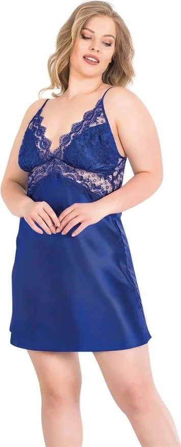 Ang Butik Premium Büyük Beden Saks Kısa Ikili Saten Sabahlık Gecelik Takımı görsel 2
