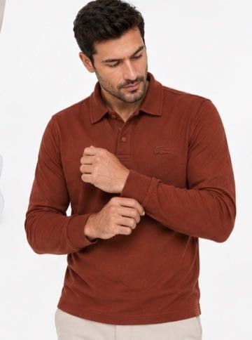 Lacoste Polo Yaka Çıt Çıt Kapama Regular Fit Uzun Kol Kiremit görsel 4