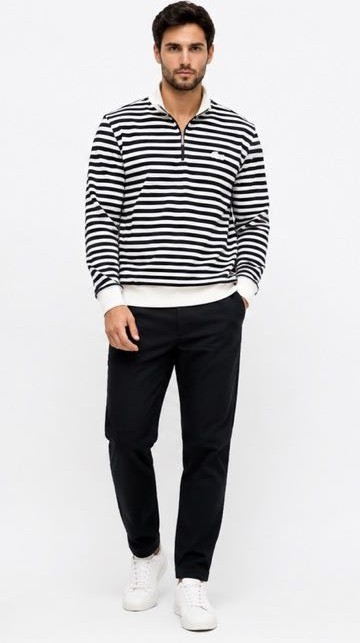 Lacoste Fermuar Yaka Çizgili Regular Fit Ekru Uzun Kol görsel 4