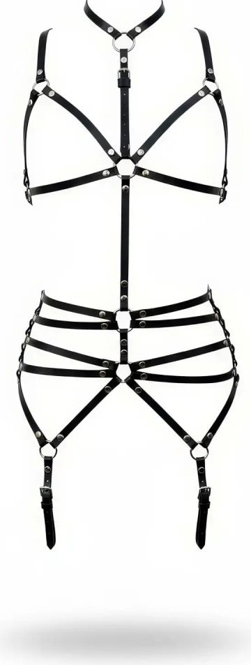 Aesco Siyah Body Harness Tam Vücut Boyunluklu Metal Halka Detaylı - BRF262