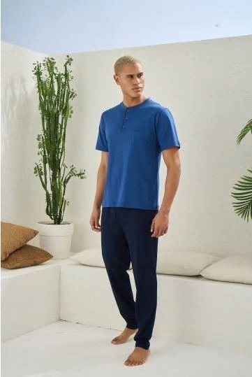 Melonika Erkek 2207 Erkek Battal Midi Yaka Pijama Takım