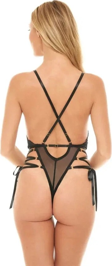 Ang Butik Ip Detaylı Dantelli Siyah Body görsel 2