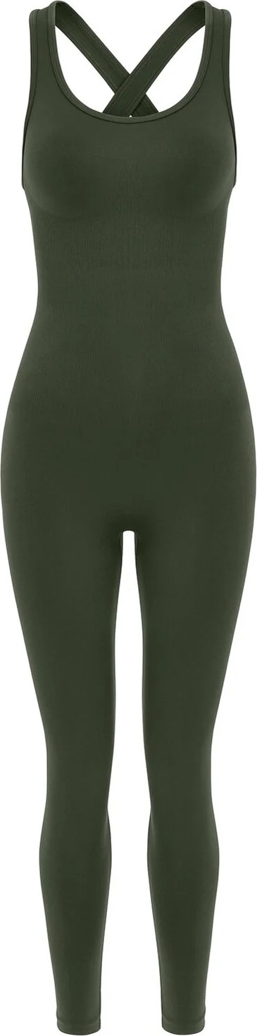 Formactive 1850 Kadın Push Up Askılı Dikişsiz Spor Tulum - Çapraz Sırt Detaylı Spor Yoga Pilates Taytı, Haki XS-S görsel 7