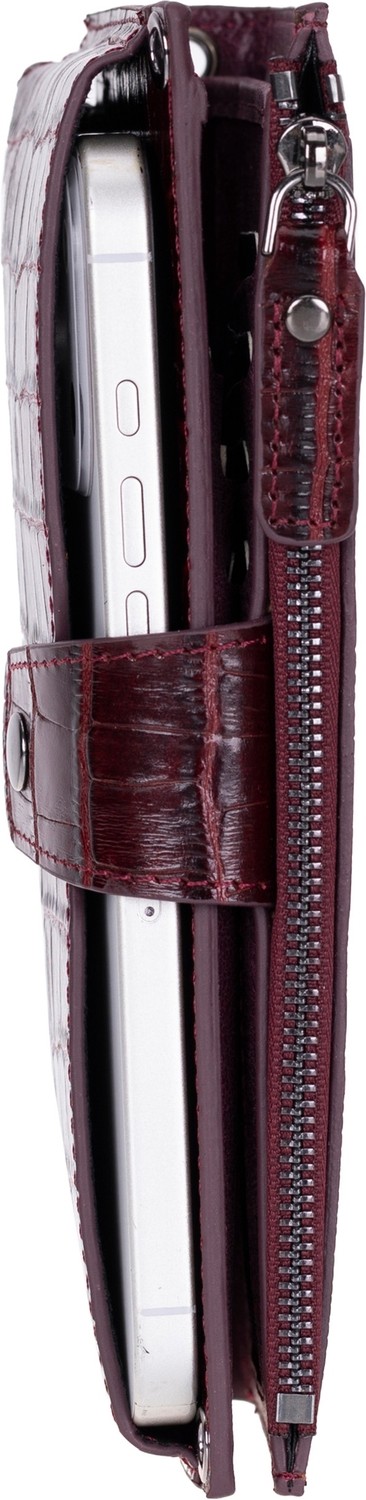 BloominBag Burgundy Croco Lozan Hakiki Deri Çapraz Askılı Telefon Bölmeli Cüzdan Çanta görsel 4