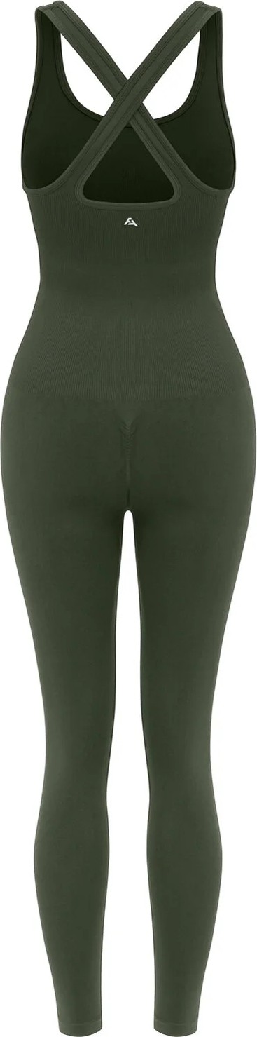 Formactive 1850 Kadın Push Up Askılı Dikişsiz Spor Tulum - Çapraz Sırt Detaylı Spor Yoga Pilates Taytı, Haki XS-S görsel 8
