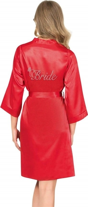 Nevamel ® Kırmızı Kısa Saten Bride Sabahlık