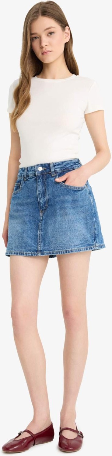 DeFacto Fitted Bisiklet Yaka Ribana Kısa Kollu Basic Tişört E0288AX25AU görsel 2