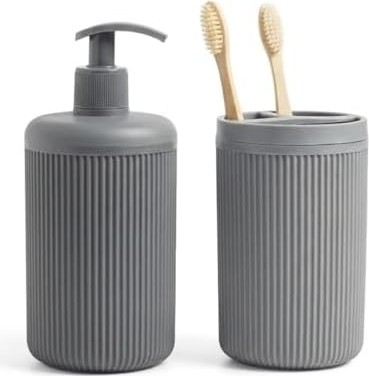 Ikili Sabunluk Seti - Modern Banyo ve Mutfak Tezgah Üstü Seti - Sıvı Sabunluk ve Losyon Şişesi - Paslanmaz Pompalı 2'li Set- Renk