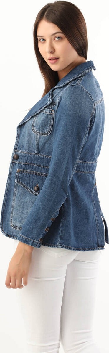 Banny Jeans Kadın Uzun Kollu Tek Düğmeli Jean Ceket Mavi görsel 7