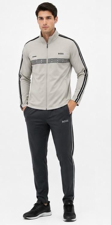 Boss Şeritli Bej-Antrasit Regular Fit Erkek Eşofman Takımı görsel 5