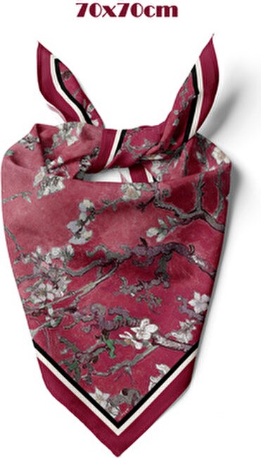 Cherry Blossom Desen Çok Renkli 70*70CM Polyester Bandana Fular Çiçekli Desenli Kadın Aksesuar görsel 3
