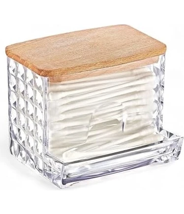 Resim Ahşap Kapaklı 3'lü Organizer Set, Model Modern Pamukluk Düzenleyici Şık 3'lü Pamukluk Set - Şık ve Fonksiyonel Ahşap Kapaklı 3'lü Organizer Set 