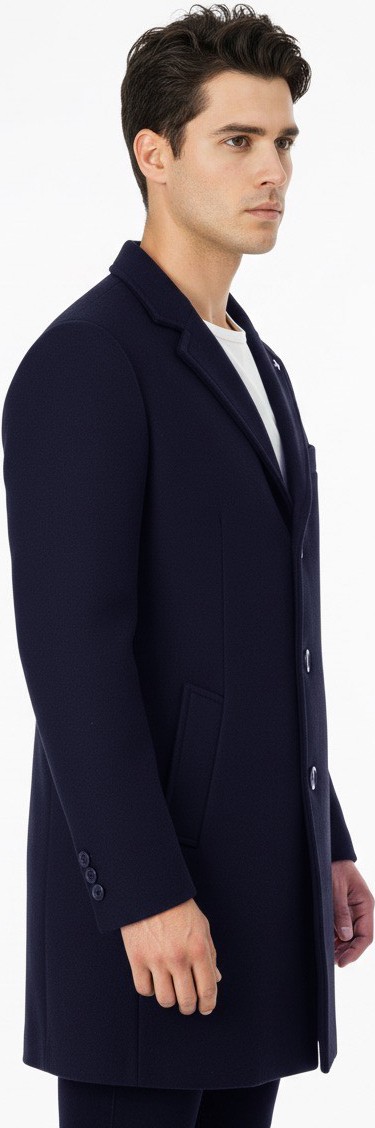 Süvari Slim Fit Sivri Yaka Erkek Koyun Yünlü Kaban görsel 2