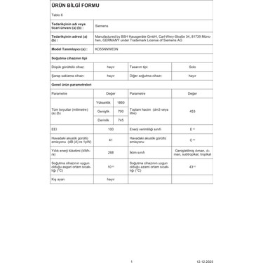 Siemens KD55NNWE0N 453 Lt No-Frost Buzdolabı Fiyatı